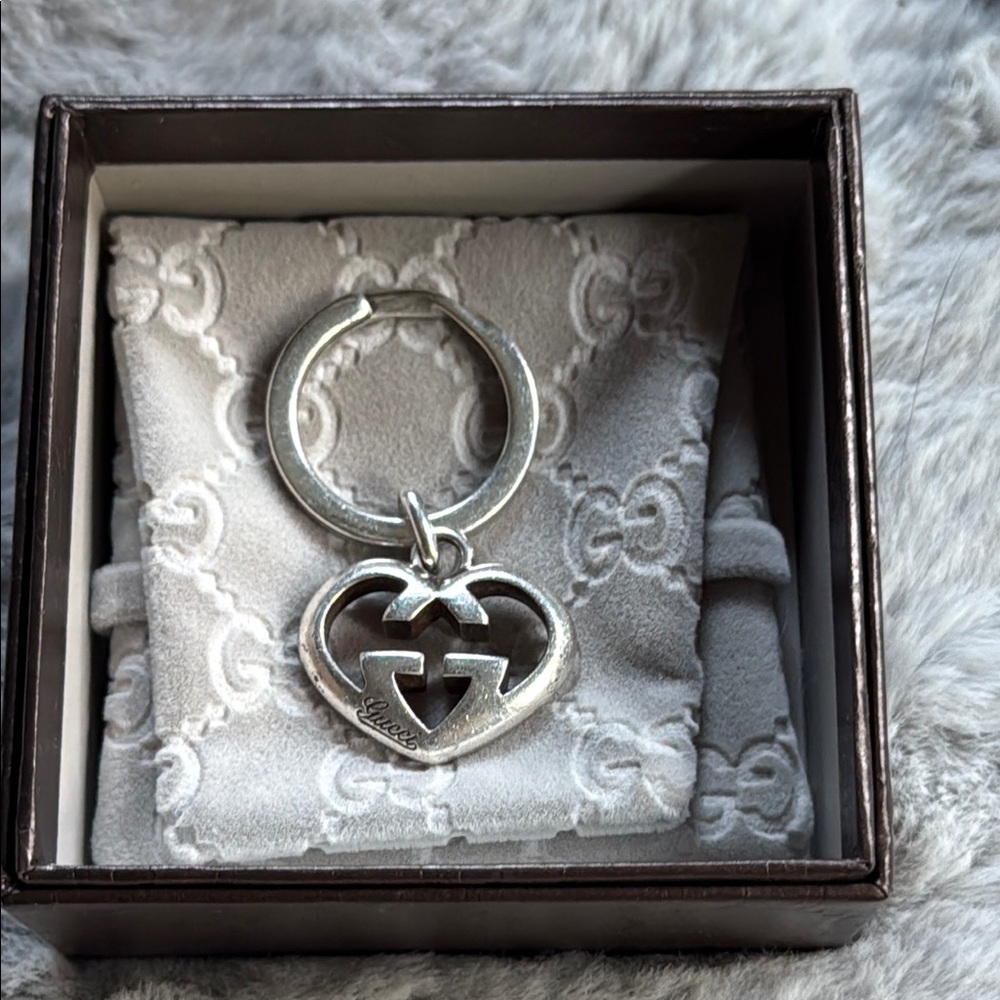 Gucci Silver Interlocking Heart Keyring - image 1